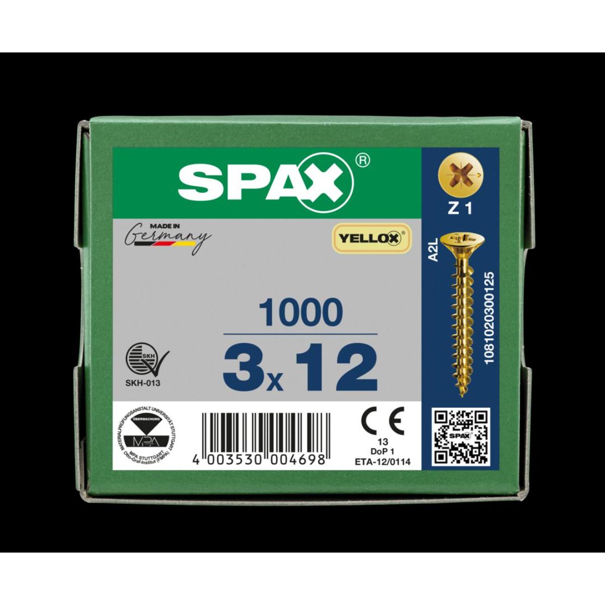 SPAX-S Senkkopf Bremsrippen Kreuzschlitz Z1 Vollgewinde YELLOX, 1000 Stück