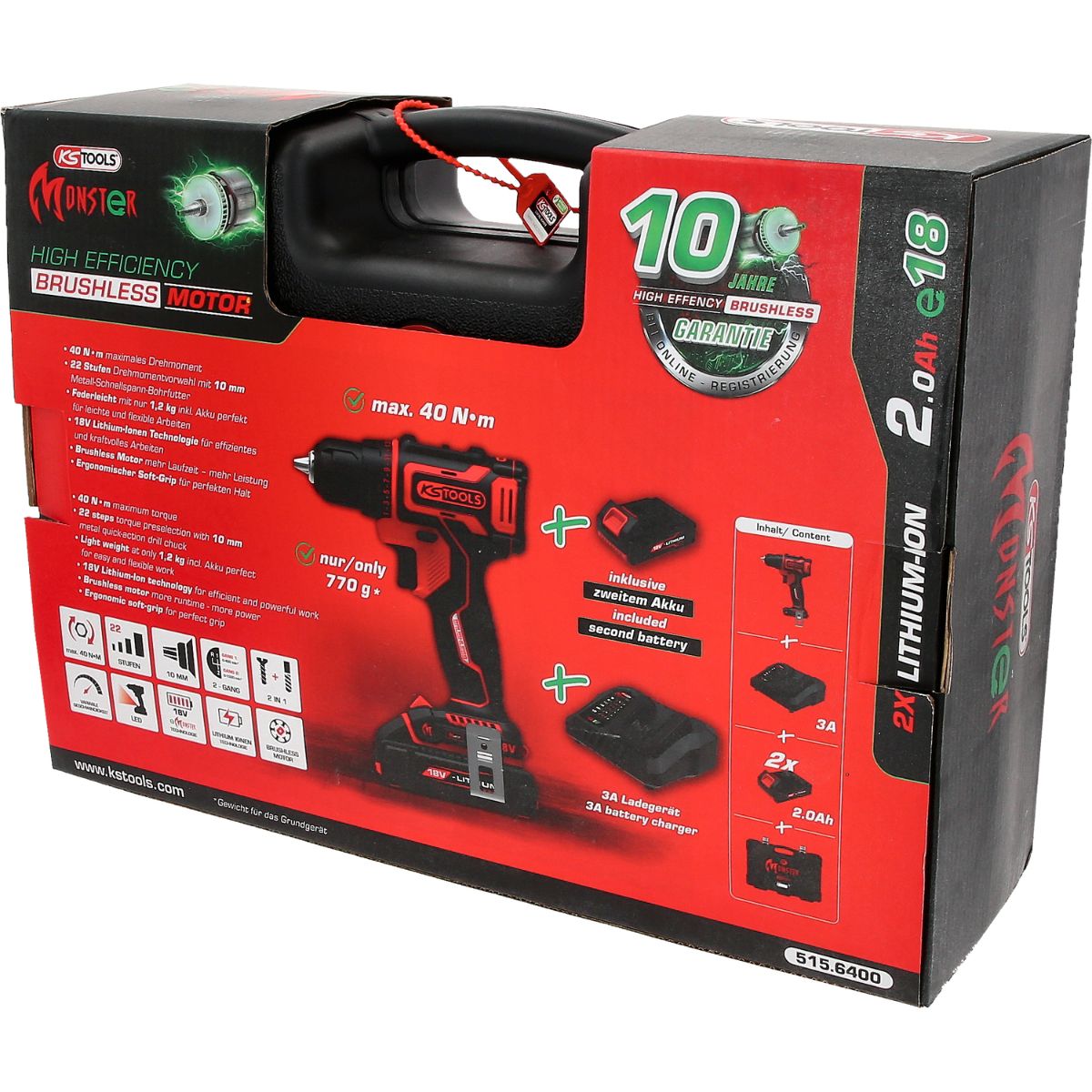 KS Tools eMONSTER Brushless-Akku-Bohr-Schrauber-Satz, 4-tlg