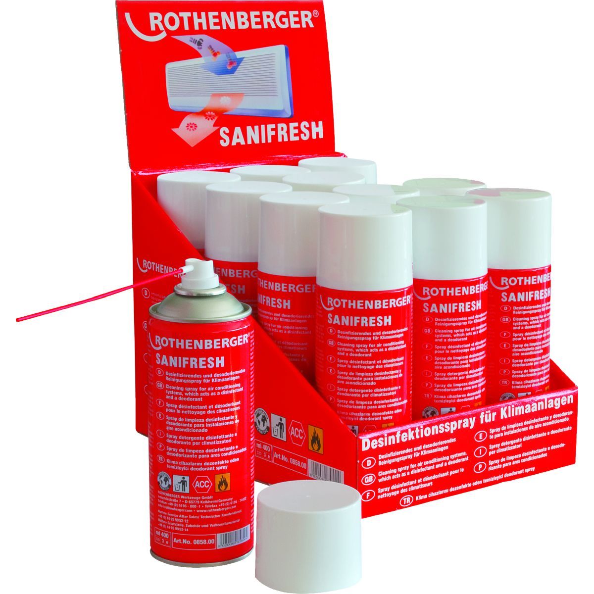 Rothenberger Sanifresh Reinigungsspray Display (12 Flaschen)