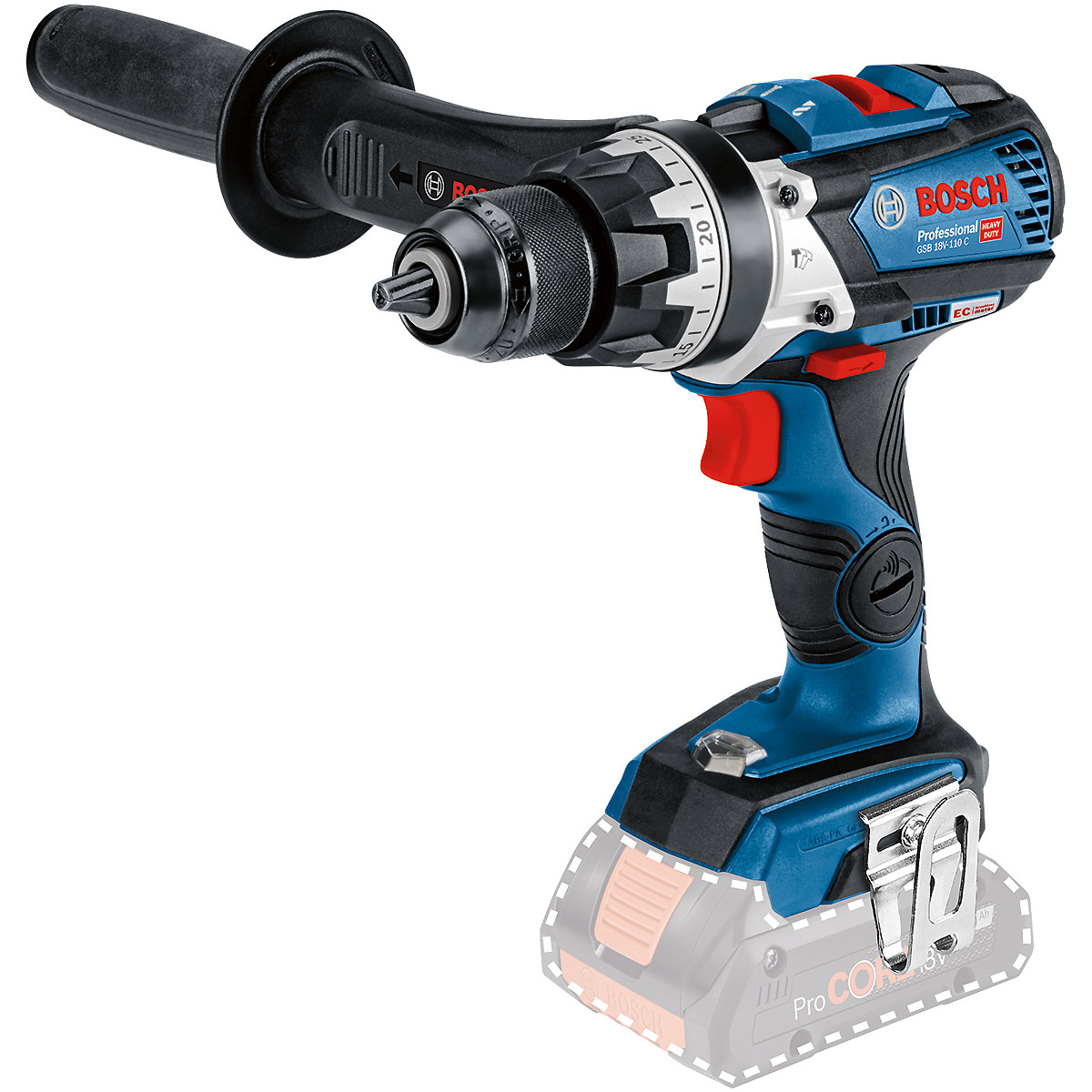 Bosch Akku-Schlagbohrschrauber GSB 18V-110 C, Solo Version mit Zusatzhandgriff