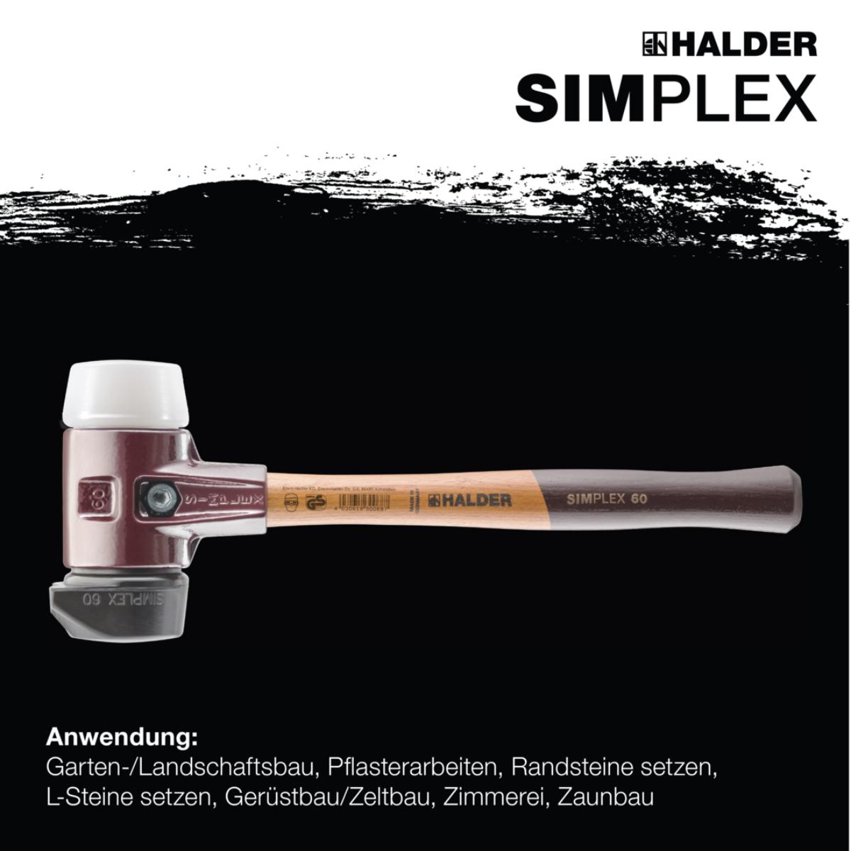 HALDER SIMPLEX - Schonhammer mit TE-Gehäuse und Holzstiel, Gummikomposition mit Standfuss