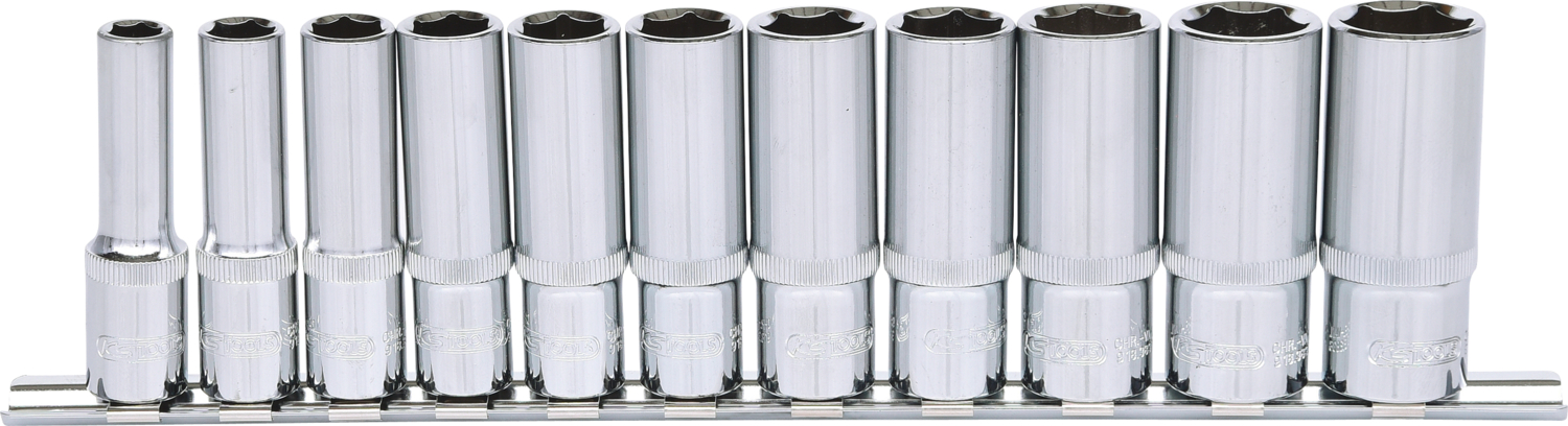 KS Tools 3/8" CHROMEplus Sechskant-Stecknuss-Satz, lang, 11-tlg 8-19mm