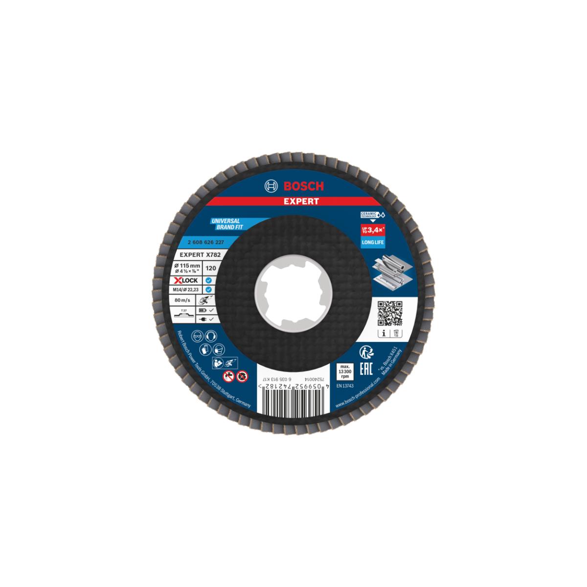 Bosch EXPERT X782 Fächerschleifscheibe Glasfaser, gerade, 115 mm, K120, X-Lock Glasfaser