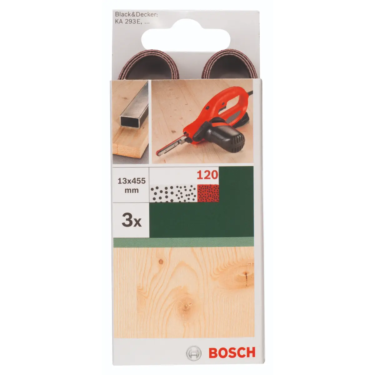 Bosch Schleifband-Set für Black+Decker Powerfile, rote Qualität 13x451mm,K=120, 3-tlg.