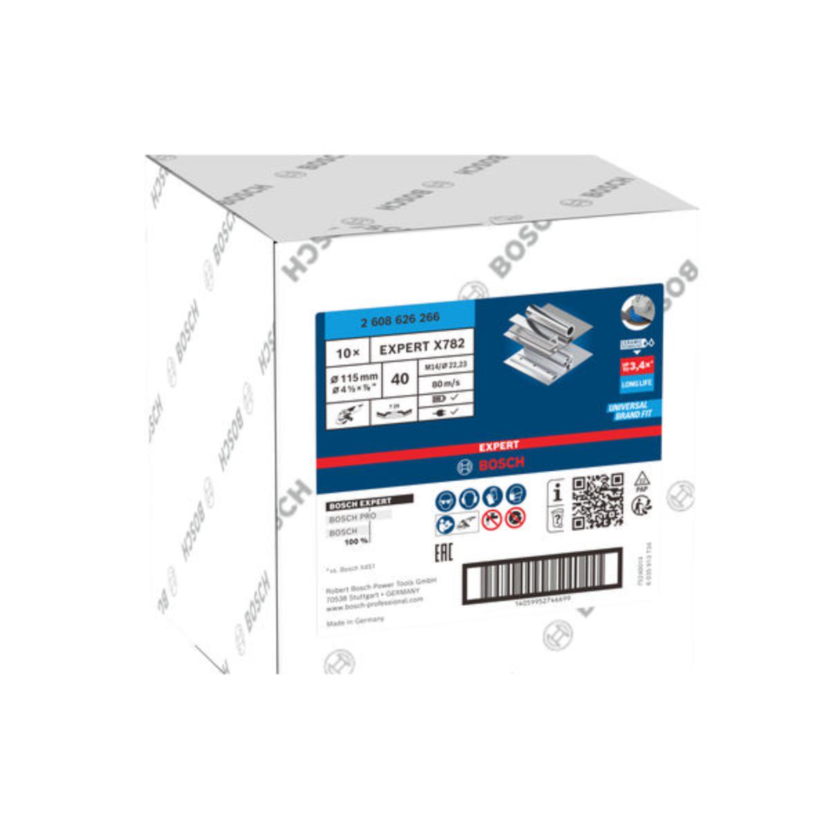 Bosch EXPERT X782 Fächerschleifscheibe, abgewinkelt, 115mm, K40, Bohrung 22,23mm,trimm