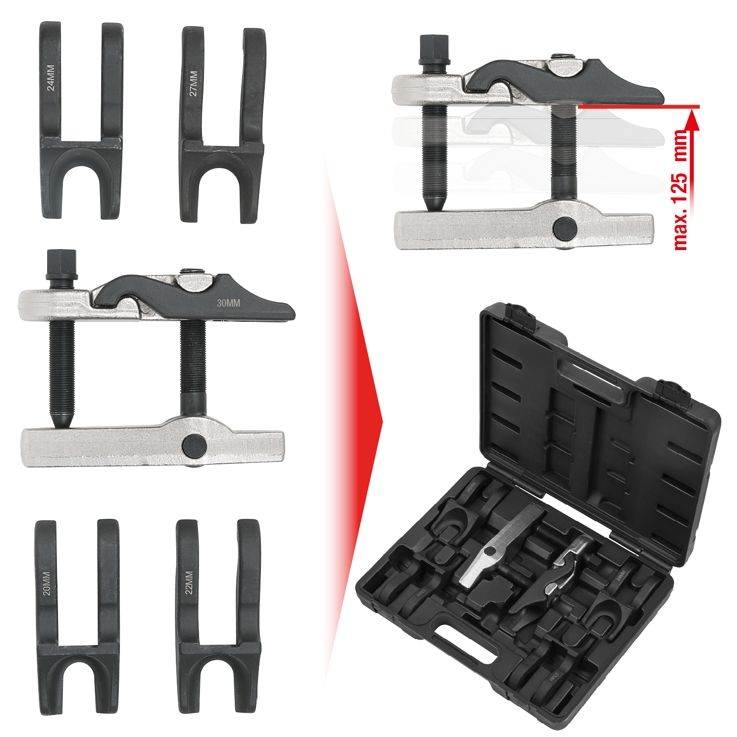KS Tools Universal Kugelgelenk-Ausdrücker-Satz mit auswechselbaren Gabeln, 7-tlg