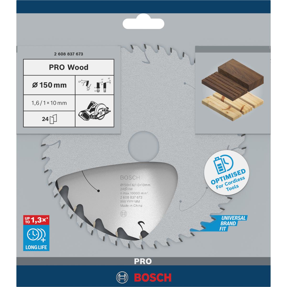 Bosch PRO Akku-Kreissägeblatt Standard for Wood, 150 x 1,6/1 x 10, 24 Zähne