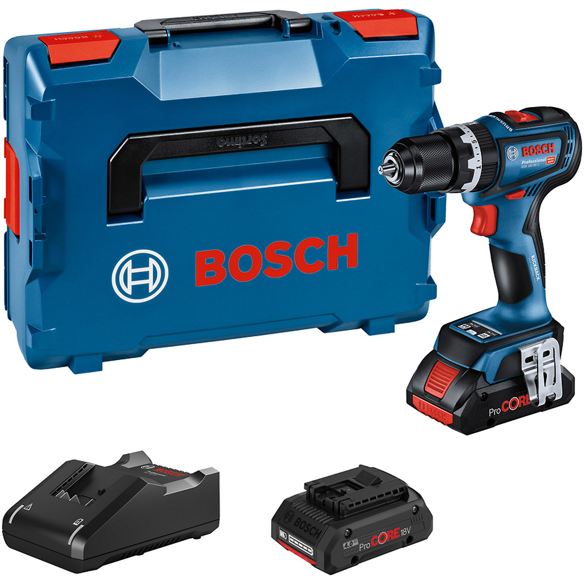 Bosch Schlagbohrschrauber GSB 18V-90C in L-BOXX 136 mit 2 x Li-Ion-Akku 4,0 Ah ProCORE18V, Schnellla