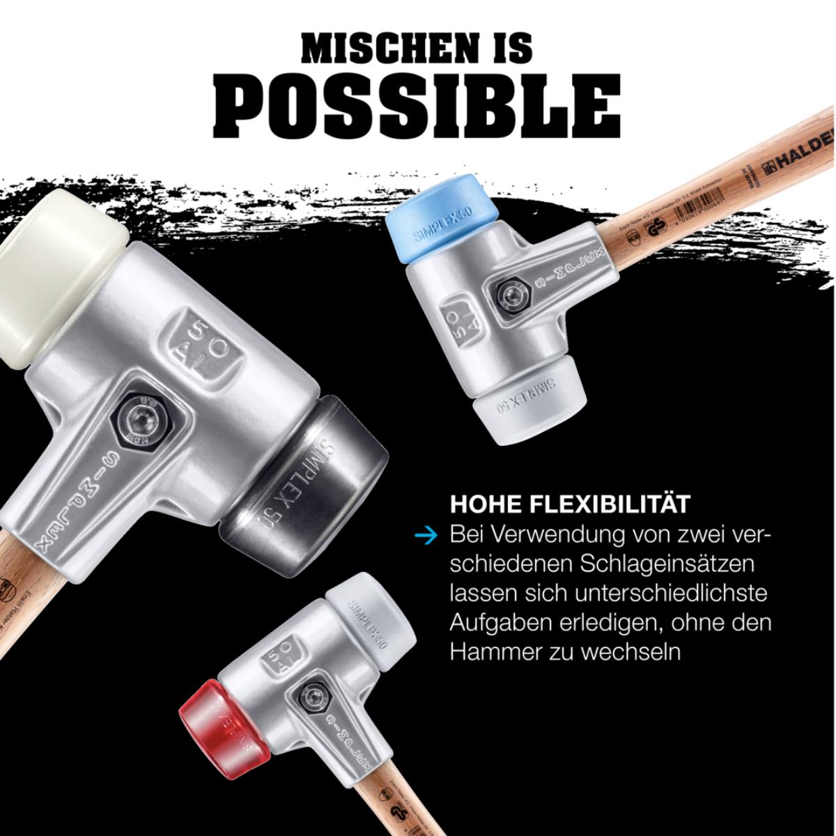 HALDER SIMPLEX - Schonhammer mit Aluminiumgehäuse und Holzstiel, Gummikomposition / Superplastik