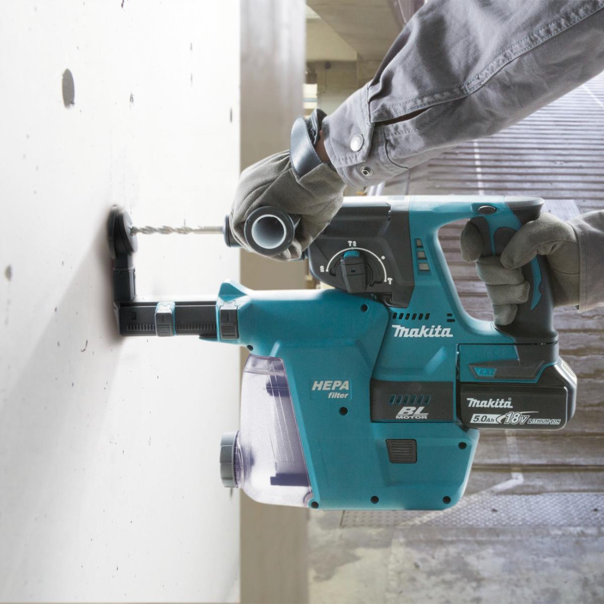 Makita Akku-Kombihammer für SDS-Plus 18V / 6,0 Ah, 2 Akkus + Ladegerät im MAKPAC + SDS-Plus Bohrer-Set B-58992