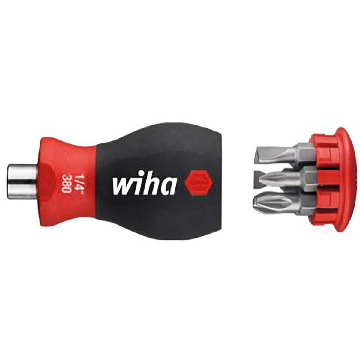 Wiha Schraubendreher mit Bit Magazin magnetisch Schlitz, Pozidriv mit 6 Bits, Stubby, 1/4 zoll - 10 Stück