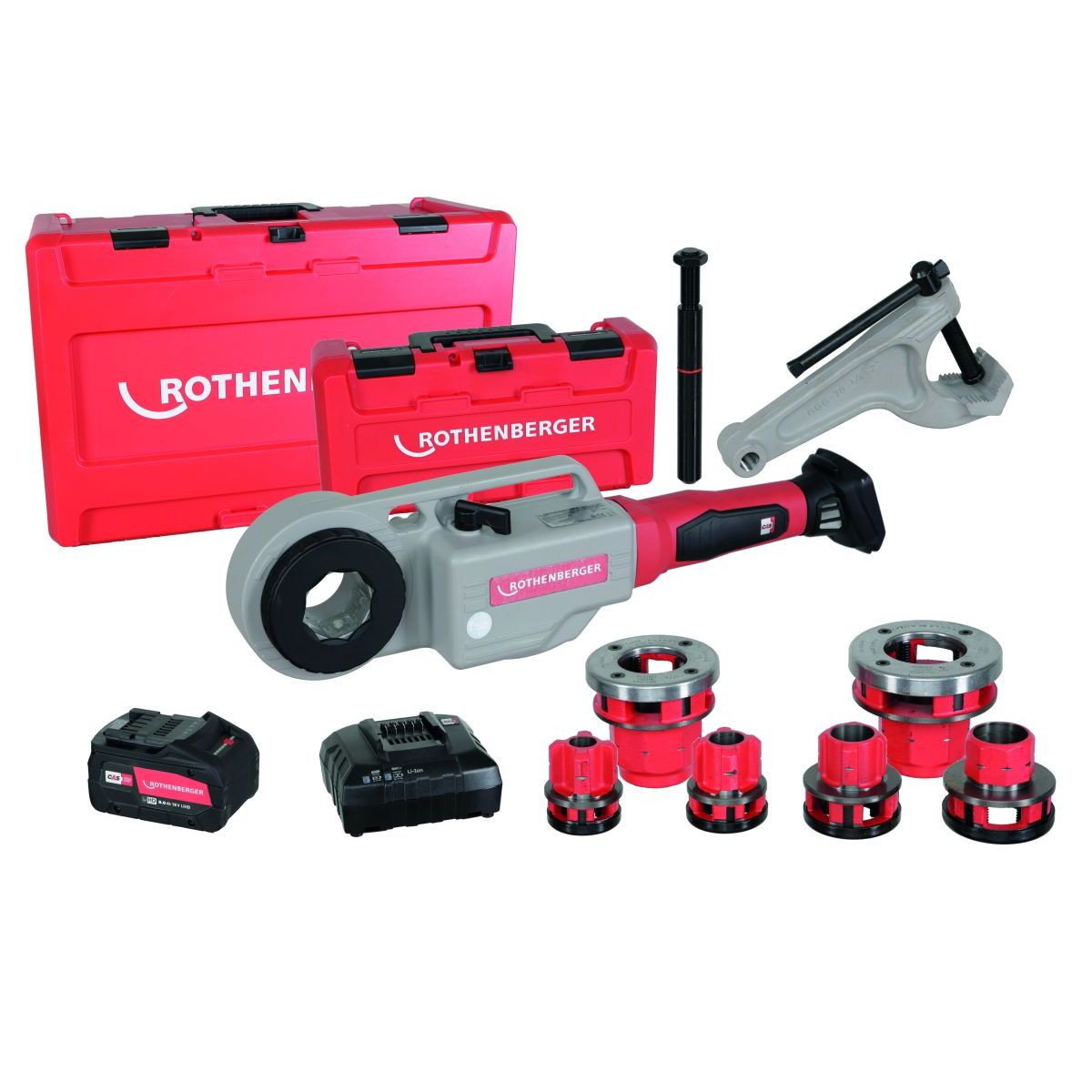 Rothenberger SUPERTRONIC 1250-Set, Gewindeschneidmaschine,BSPT 1/2"-1.1/4", 230V mit Gegenhalter