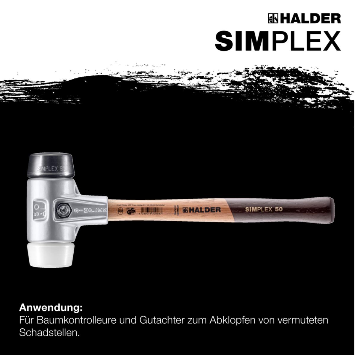 HALDER SIMPLEX - Schonhammer mit Aluminiumgehäuse und Holzstiel, Gummikomposition / Superplastik