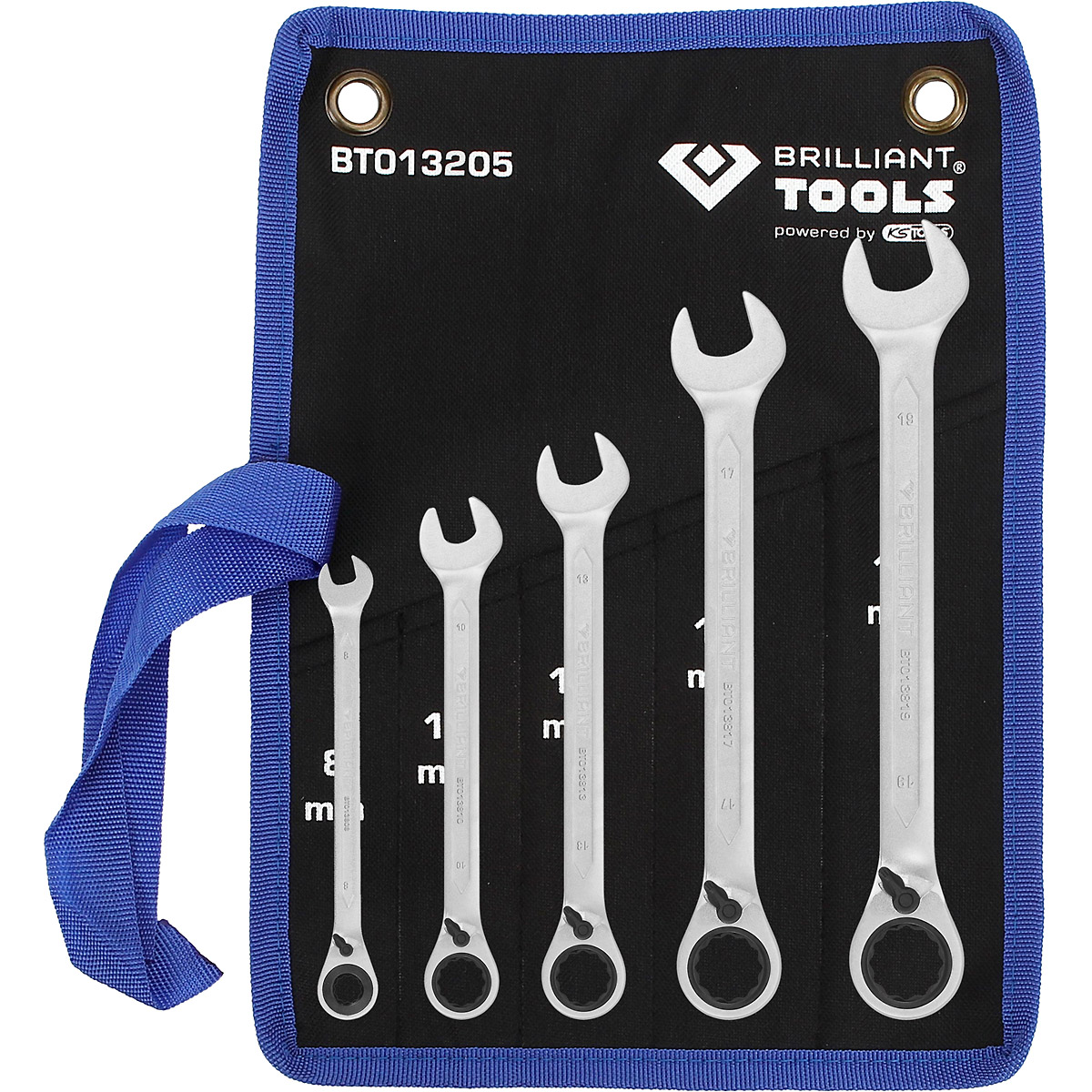 Brilliant Tools Ratschenringschlüssel-Satz, 5-tlg, umschaltbar, 8 - 19 mm