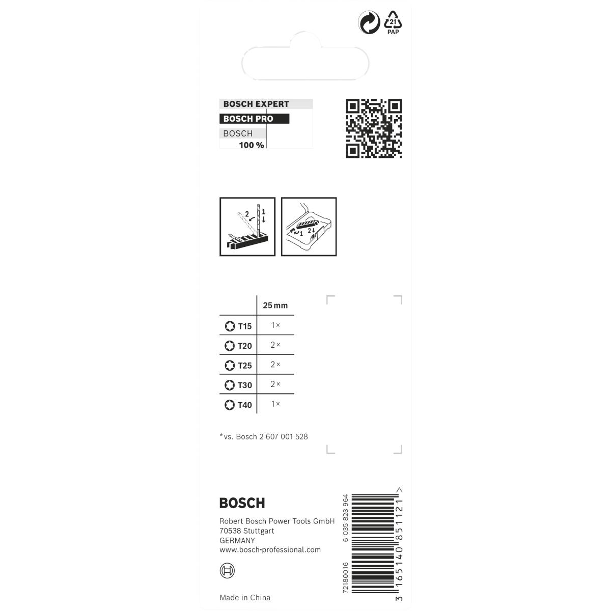 Bosch PRO Schrauberbit-Set Impact Control, 8-teilig, 1 x T15, T40, 2x T20, T25, T30