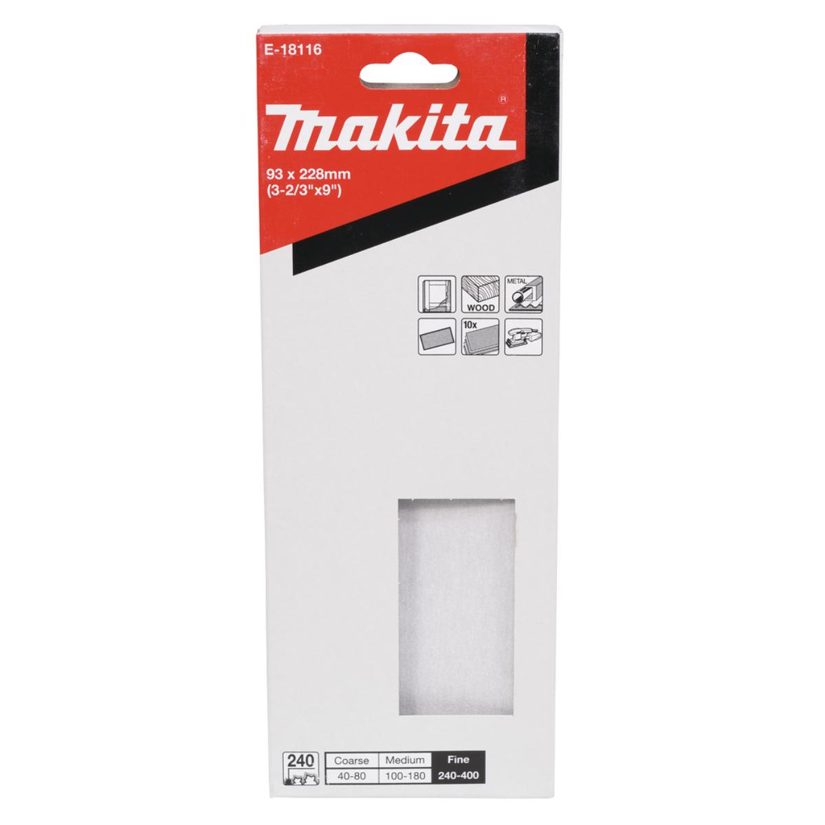 Makita Schleifpapier P240 93x228mm, Körnung ,ungelocht, 10 Stück
