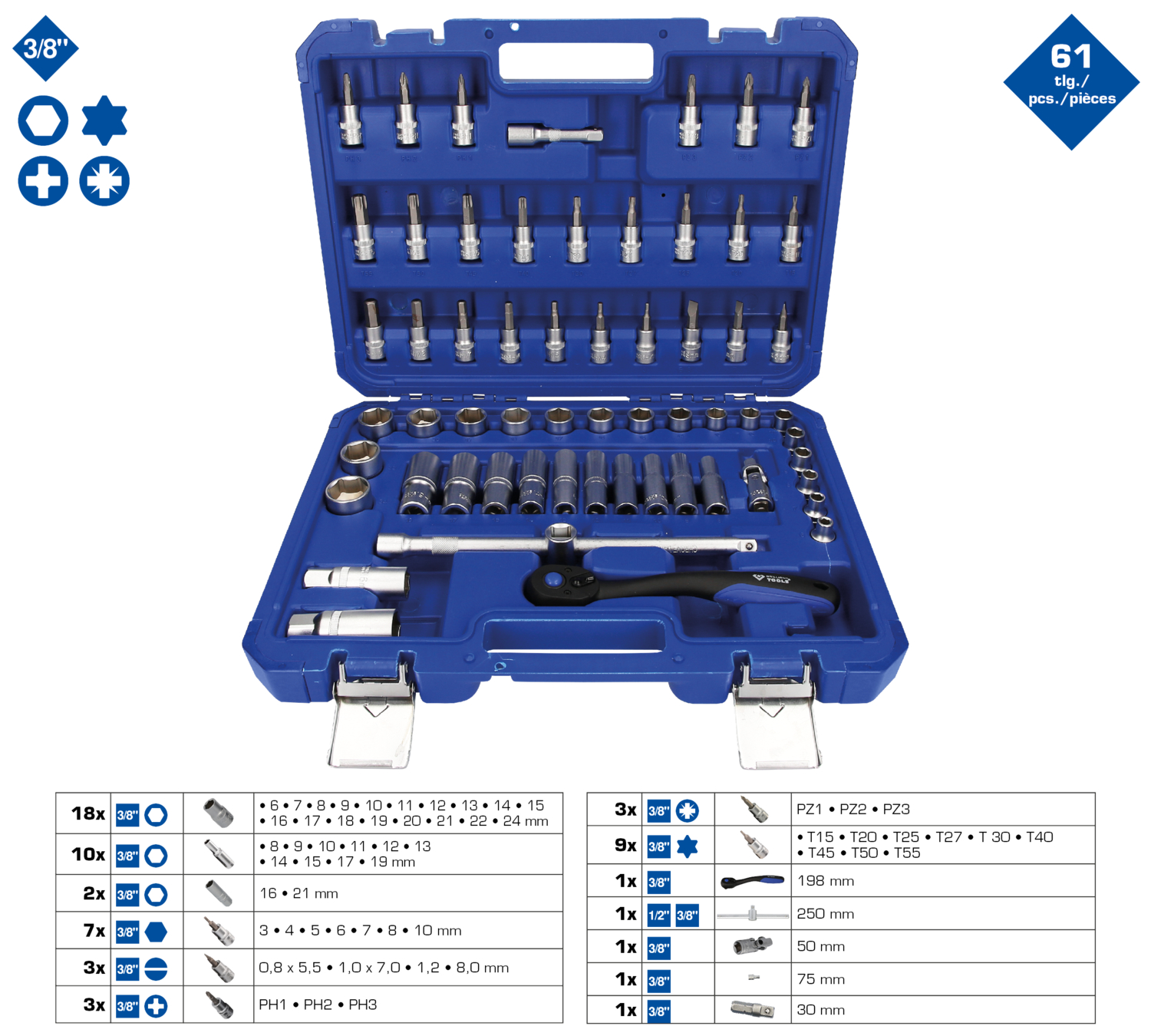 Brilliant Tools 3/8" Steckschlüssel-Satz, 61-tlg - BT021061