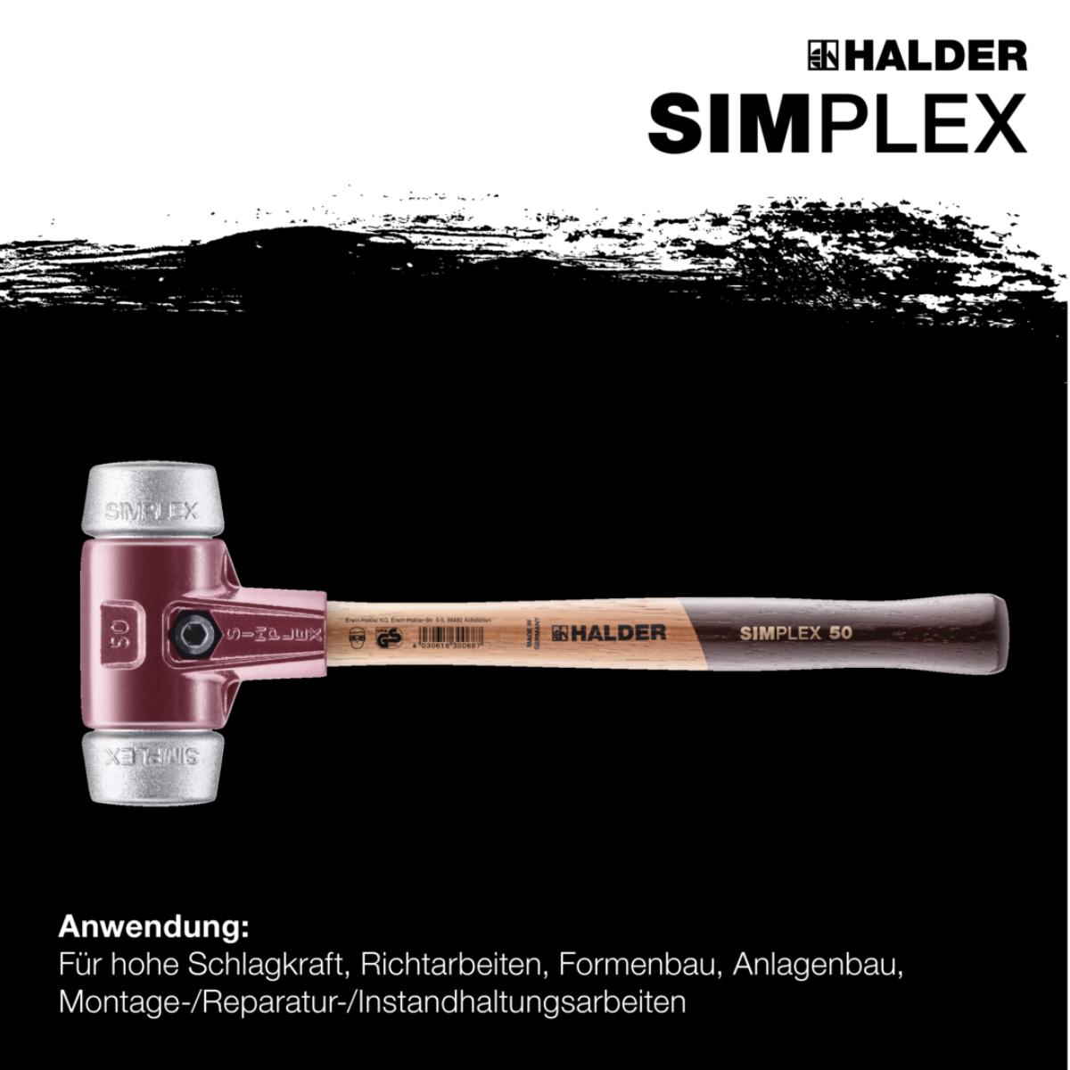 HALDER SIMPLEX - Schonhammer mit TE-Gehäuse und Holzstiel, Weichmetall