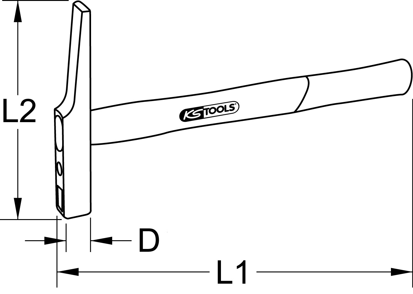 KS Tools Elektrikerhammer, französische Form, Hickory-Stiel, 200g