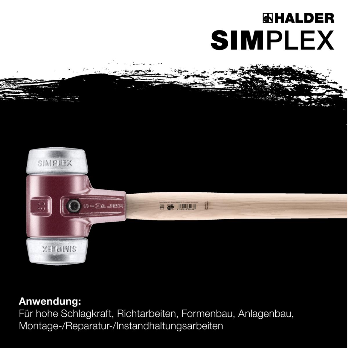 HALDER SIMPLEX - Vorschlaghammer mit TE-Gehäuse und Holzstiel, Weichmetall Ø 80 - Länge Stiel 700 mm