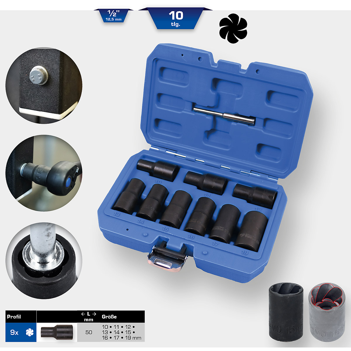 Brilliant Tools 1/2" Spiral-Profil-Stecknuss-Satz, 10-tlg, 10 - 19mm