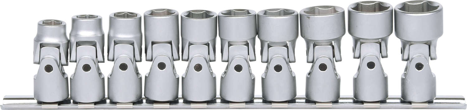 KS Tools 3/8" Sechskant-Stecknuss-Satz mit Gelenk, 10-tlg10-19mm