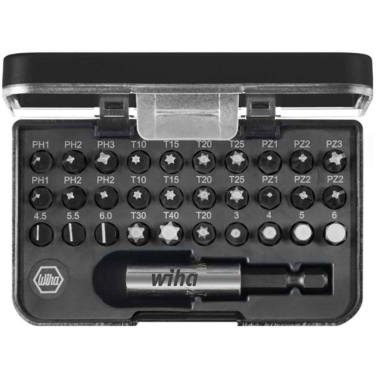 Wiha Bit Set Standard 25 mm gemischt 31-teilges Set 1/4 zoll C6,3 in Box mit Gürtelclip - 5 Stück