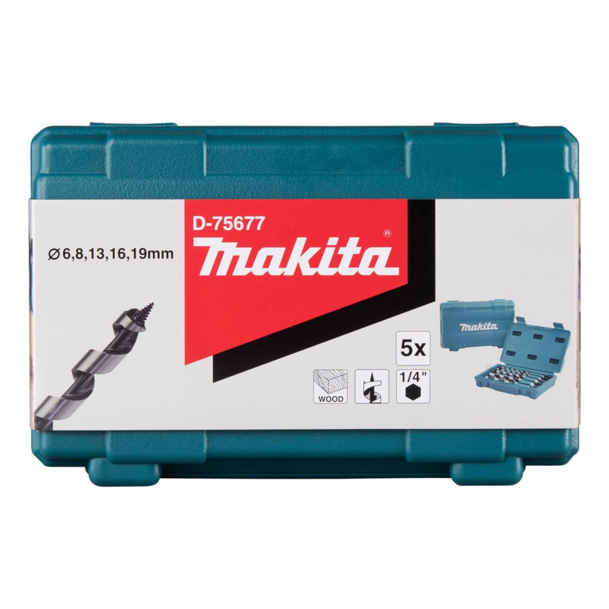 Makita Schlangenbohrer-Set 5-teilig - Länge 200 mm - 1/4 Zoll-Sechskantaufnahme - D-75677