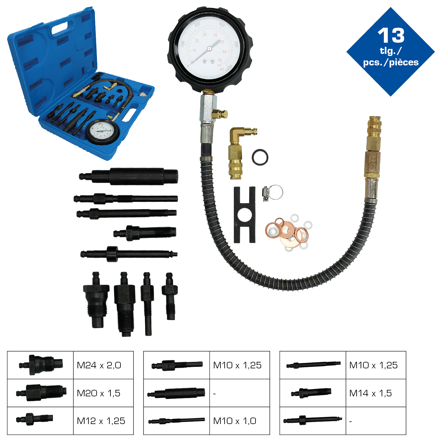 Brilliant Tools Kompressionstester-Satz für Diesel Motoren, 13-tlg - BT581050
