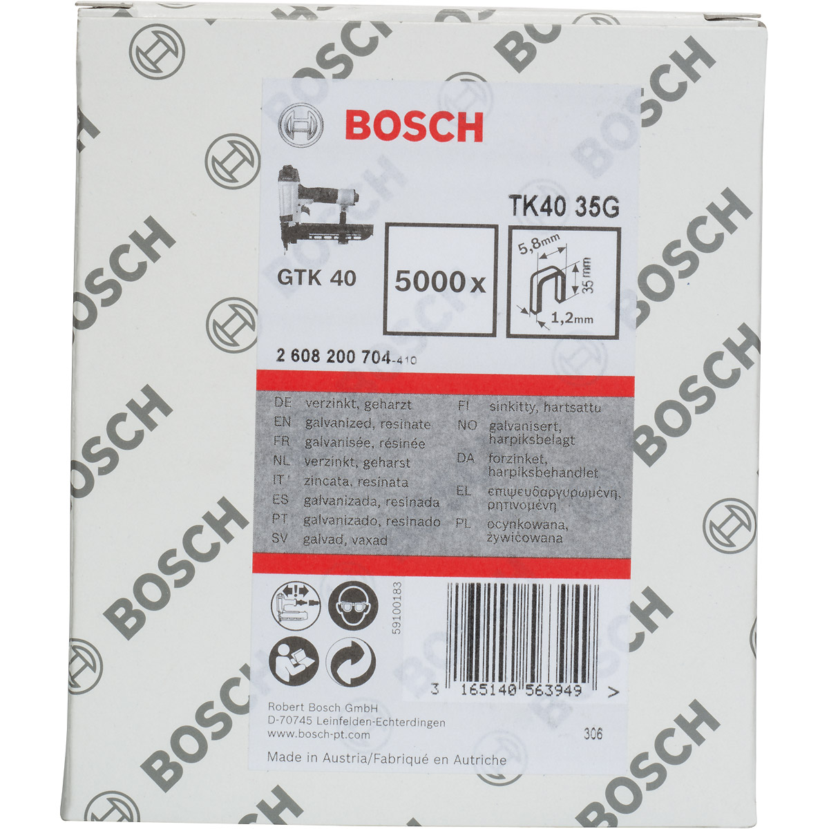 Bosch Schmalrückenklammer, 5,8 mm, 1,2 mm, verzinkt, 5000er-Pack