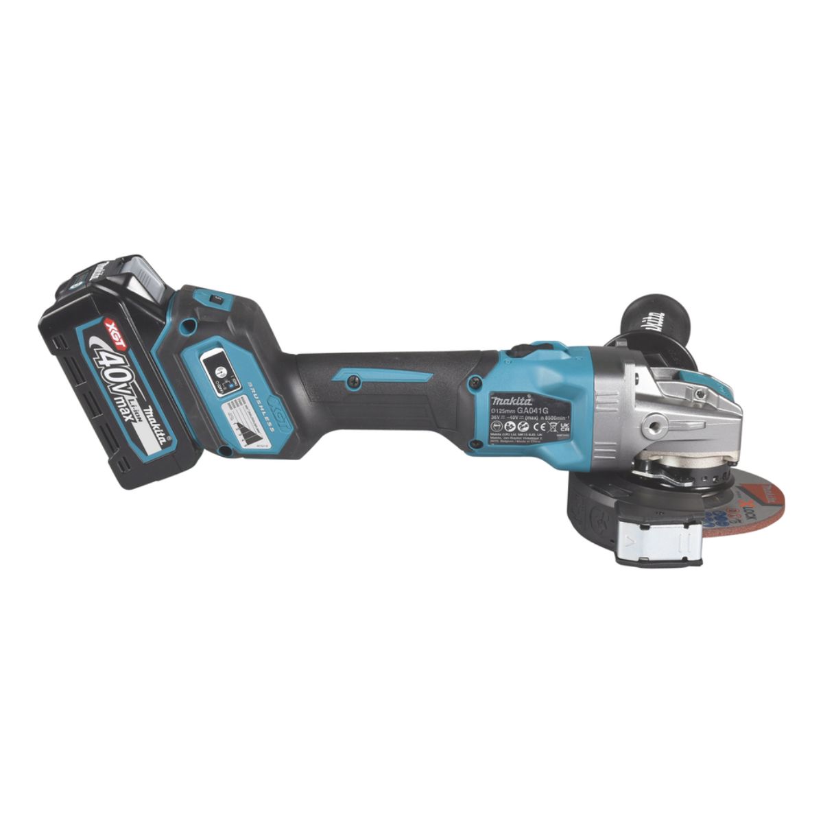 Makita Akku-Winkelschleifer 40V max. / 4,0 Ah, 2 Akkus + Ladegerät im MAKPAC GA041GM201