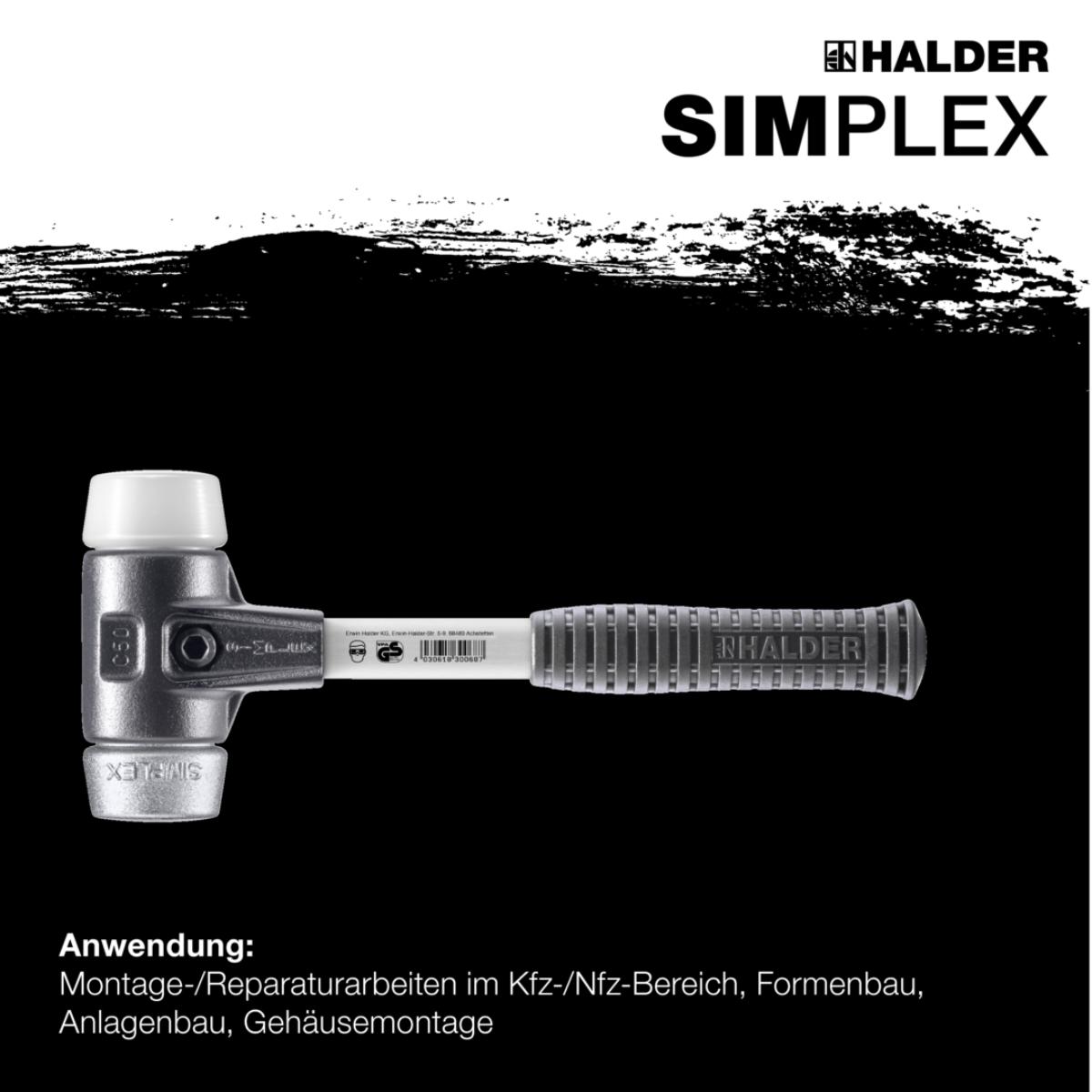 HALDER SIMPLEX - Schonhammer mit verstärktem Tempergussgehäuse und Fiberglasstiel, Superplastik