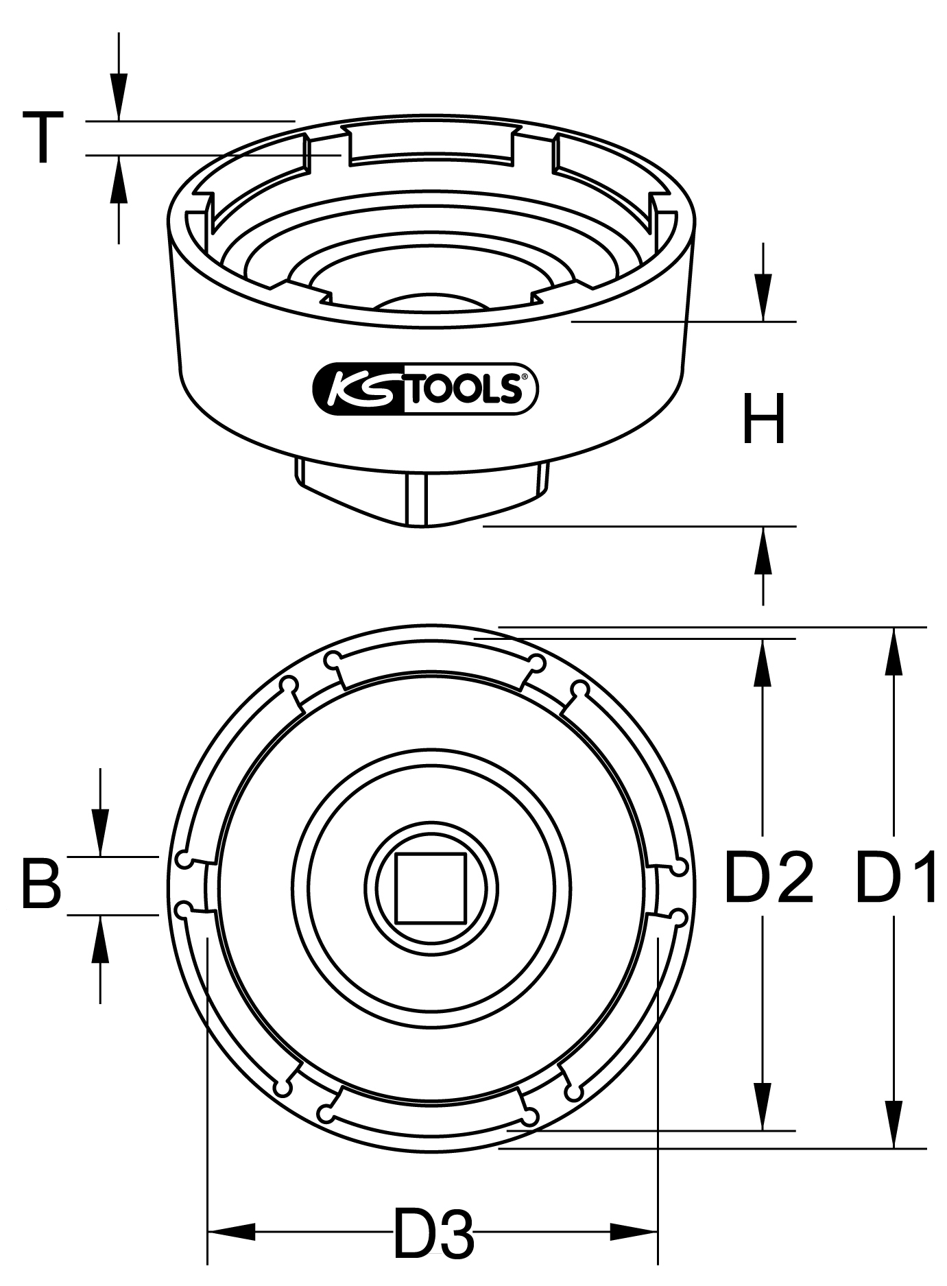 KS Tools 3-4“ Nutmuttern-Schlüssel mit 6 Zapfen für DAF, Innenzapfen Ø 86 mm