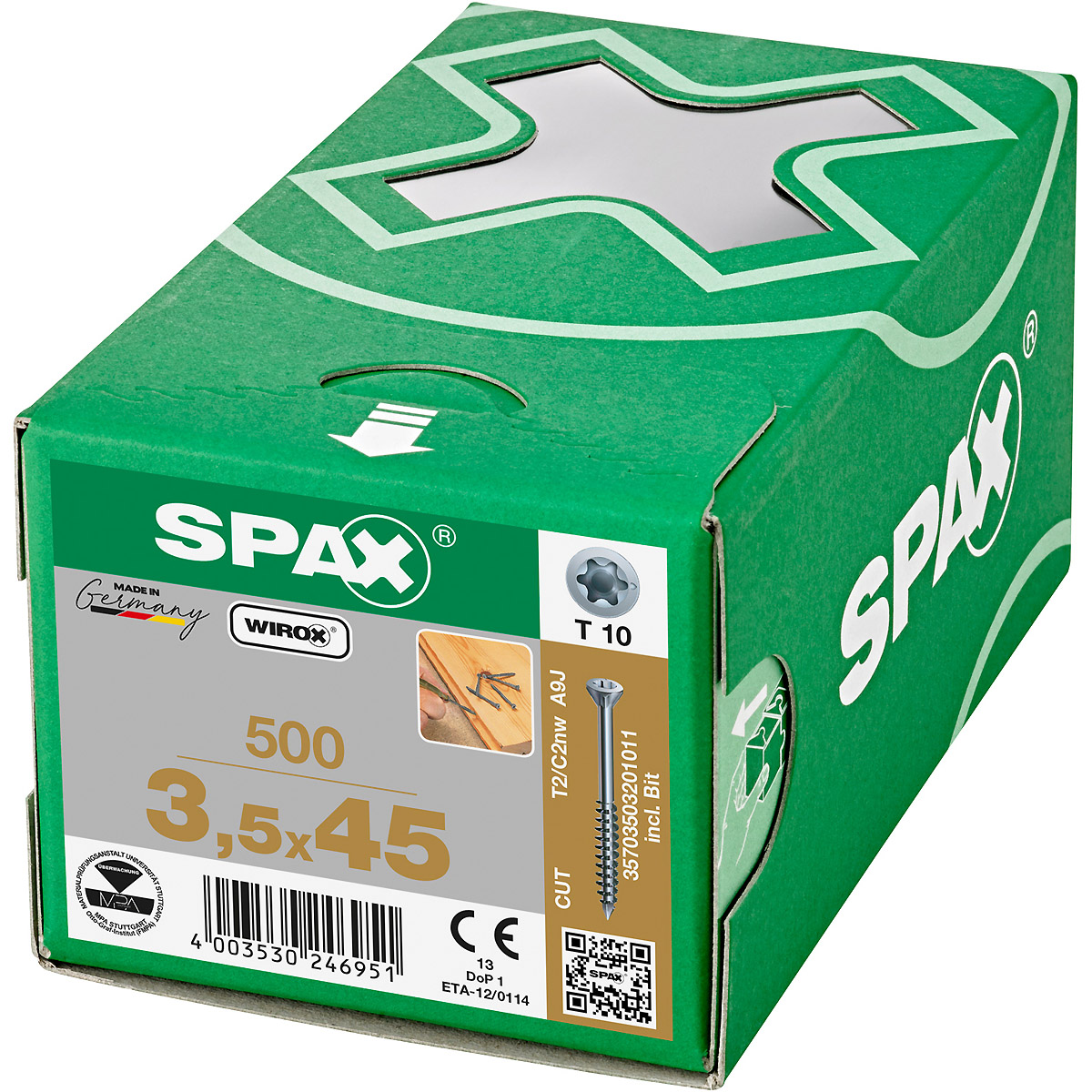 SPAX-S Dielenschraube Senkkopf Fräsrippen T-Star Plus T10 Teilgewinde Cut WIROX, 500 Stück+Bit