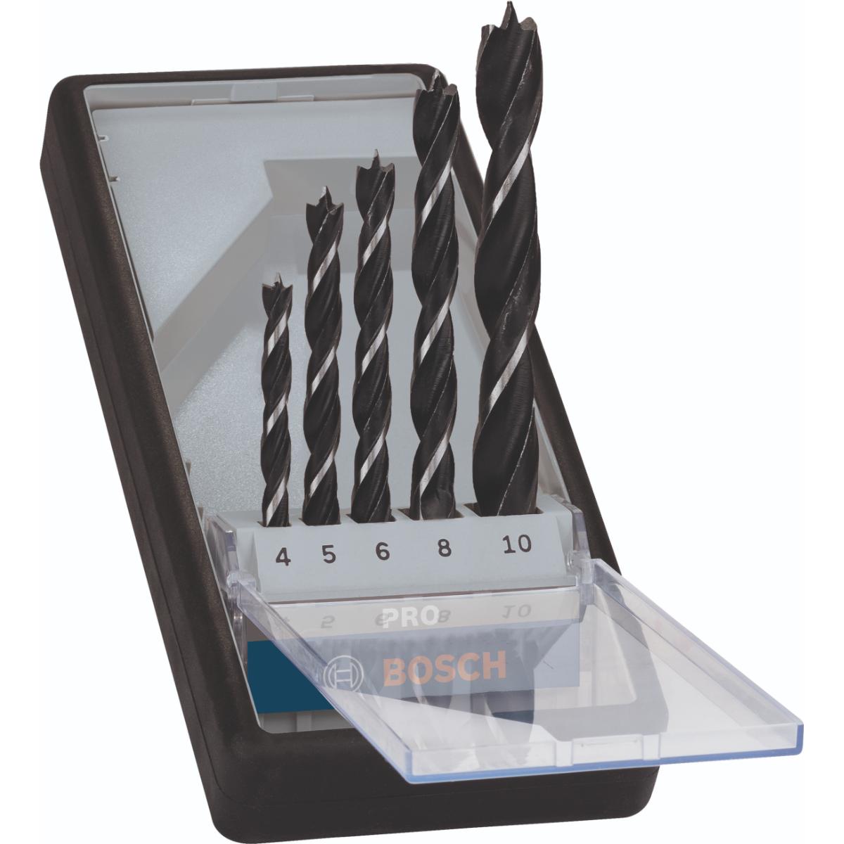 Bosch PRO 5-tlg. Holzspiralbohrer-Set, Robust Line, 4–10 mm
