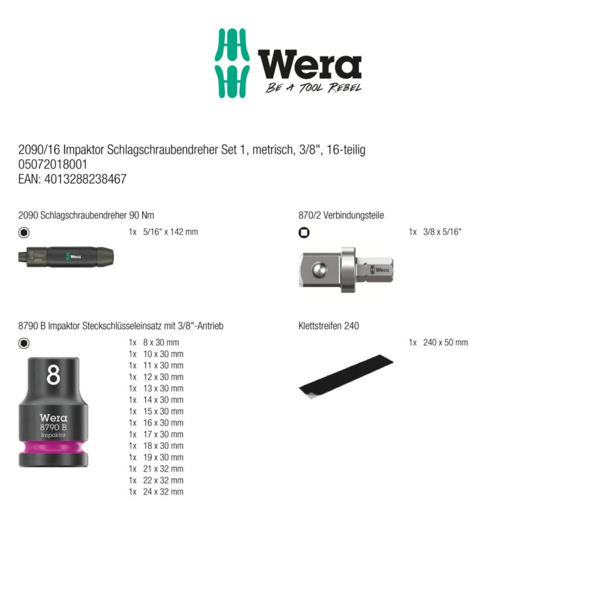 Wera 2090/16 Impaktor Schlagschraubendreher Set 1, metrisch, 3/8"