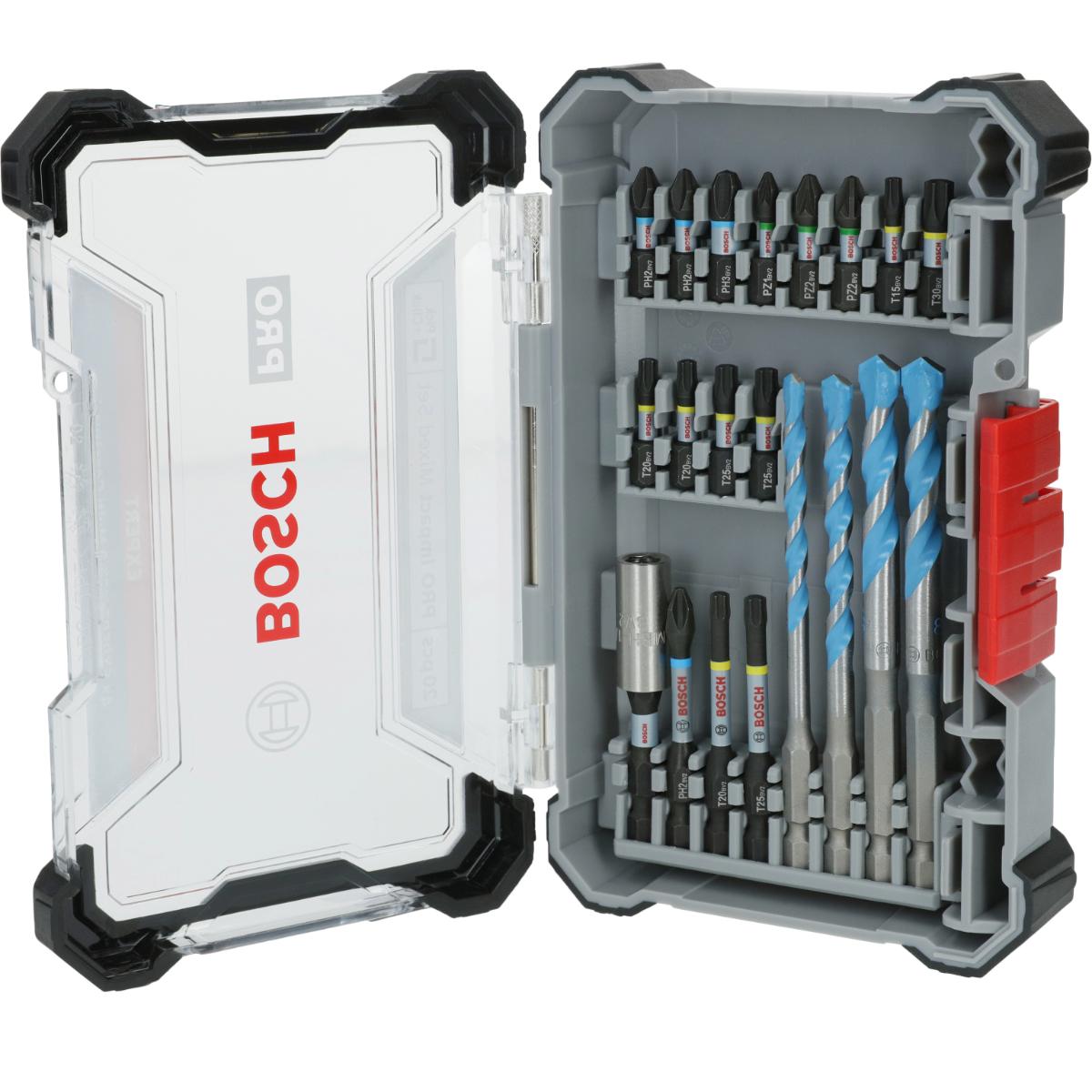 Bosch PRO Impact Schrauberbits und Multi Construction Bohrer Mixed, 20-teiliges Set