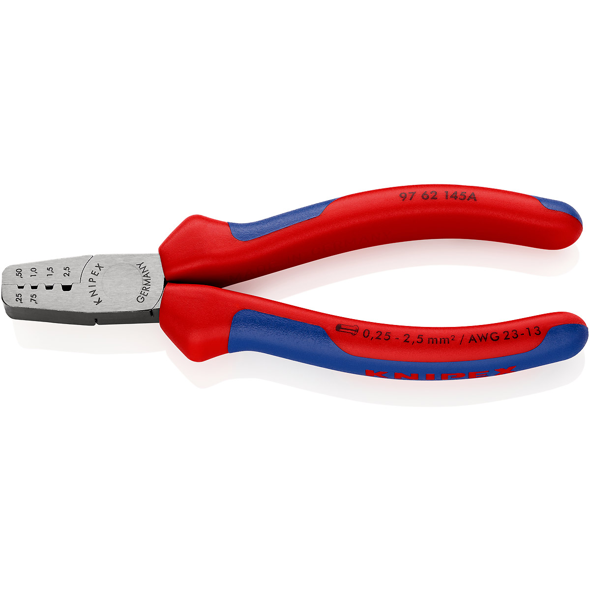 KNIPEX Crimpzange für Aderendhülsen 145 mm mit Mehrkomponenten-Hüllen poliert