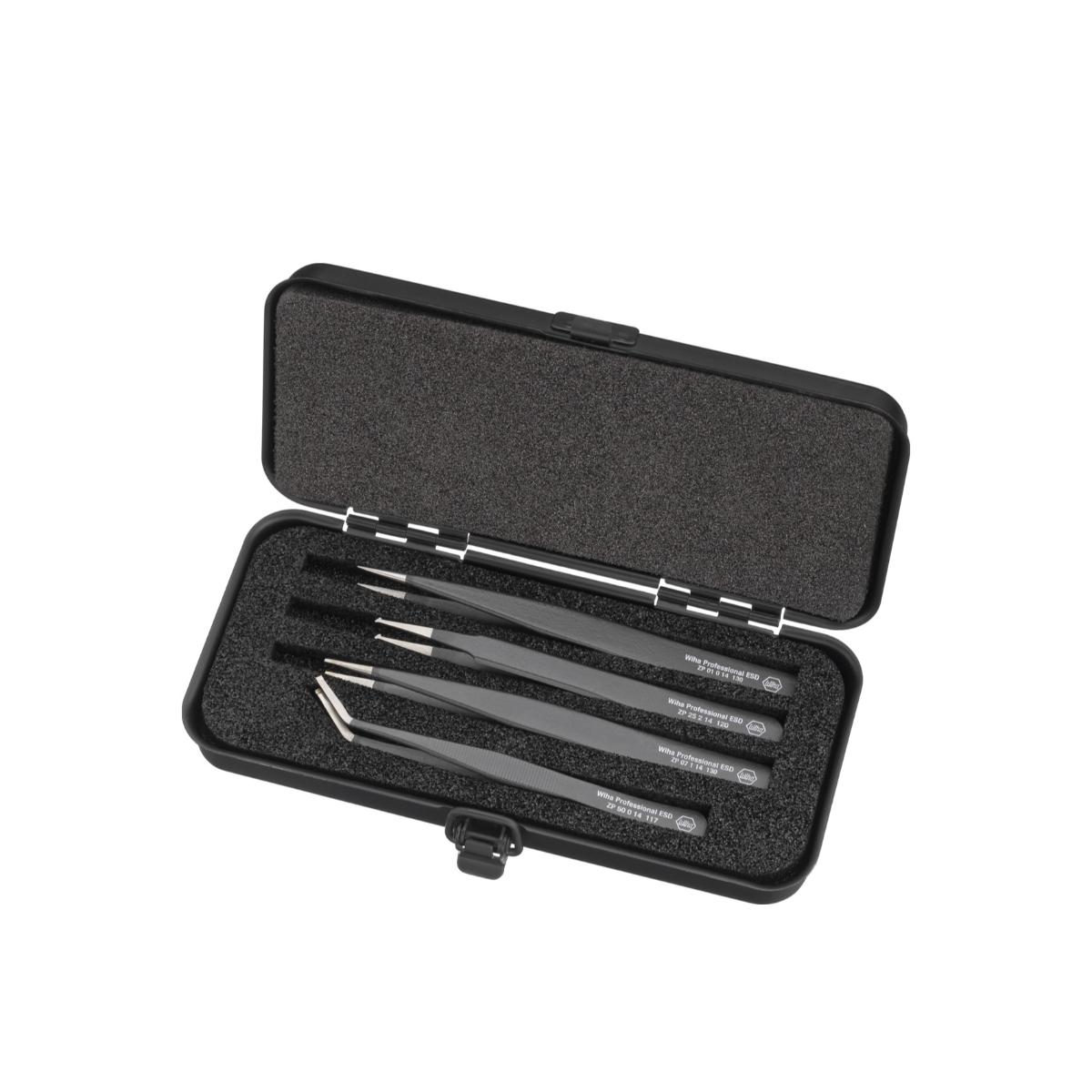 Wiha SMD-Pinzette Set Professional ESD gemischt 5-teilges Set mit Box