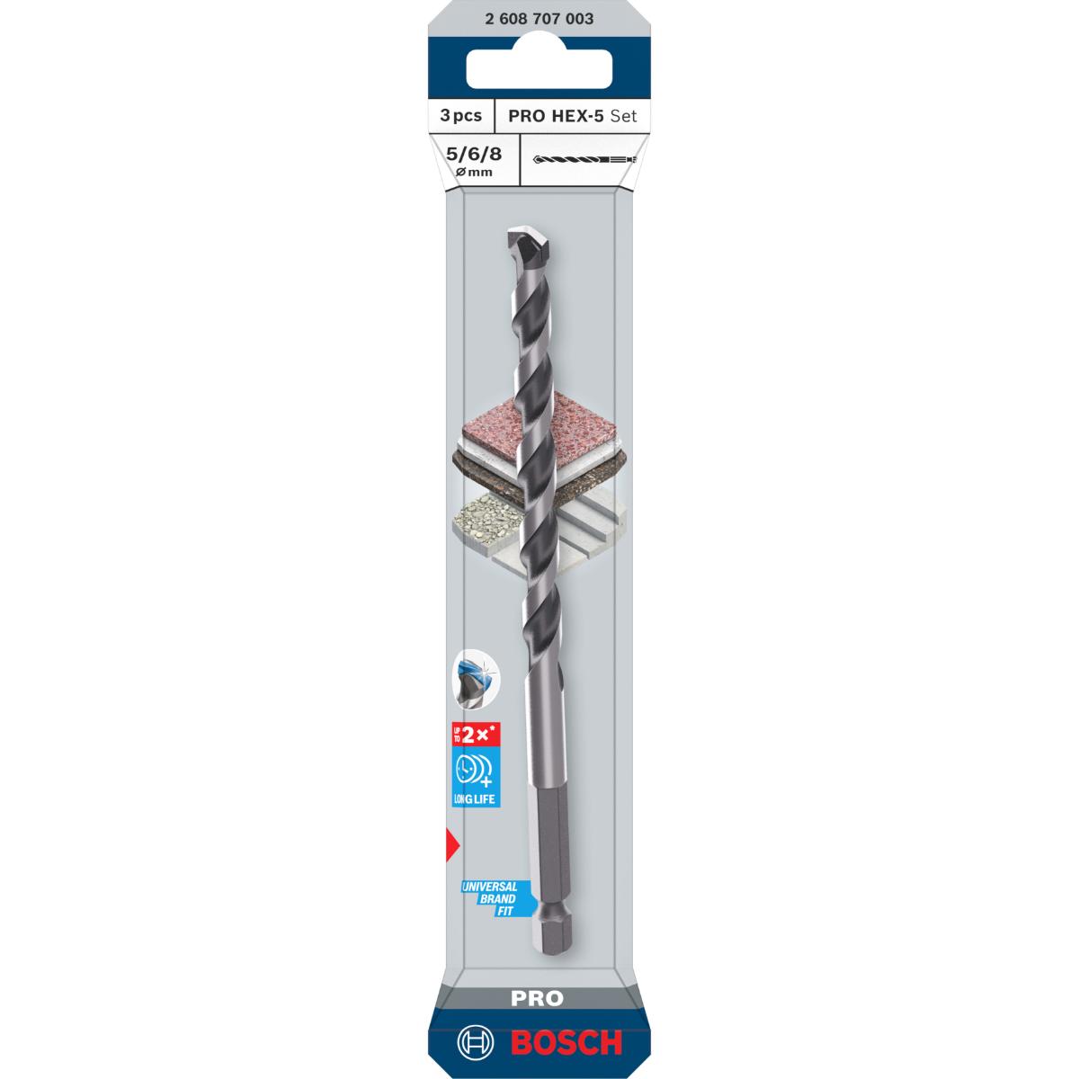 Bosch PRO HEX-5 Bohrer 5x100, 6x100, 8x150 mm, 3-teiliges Set