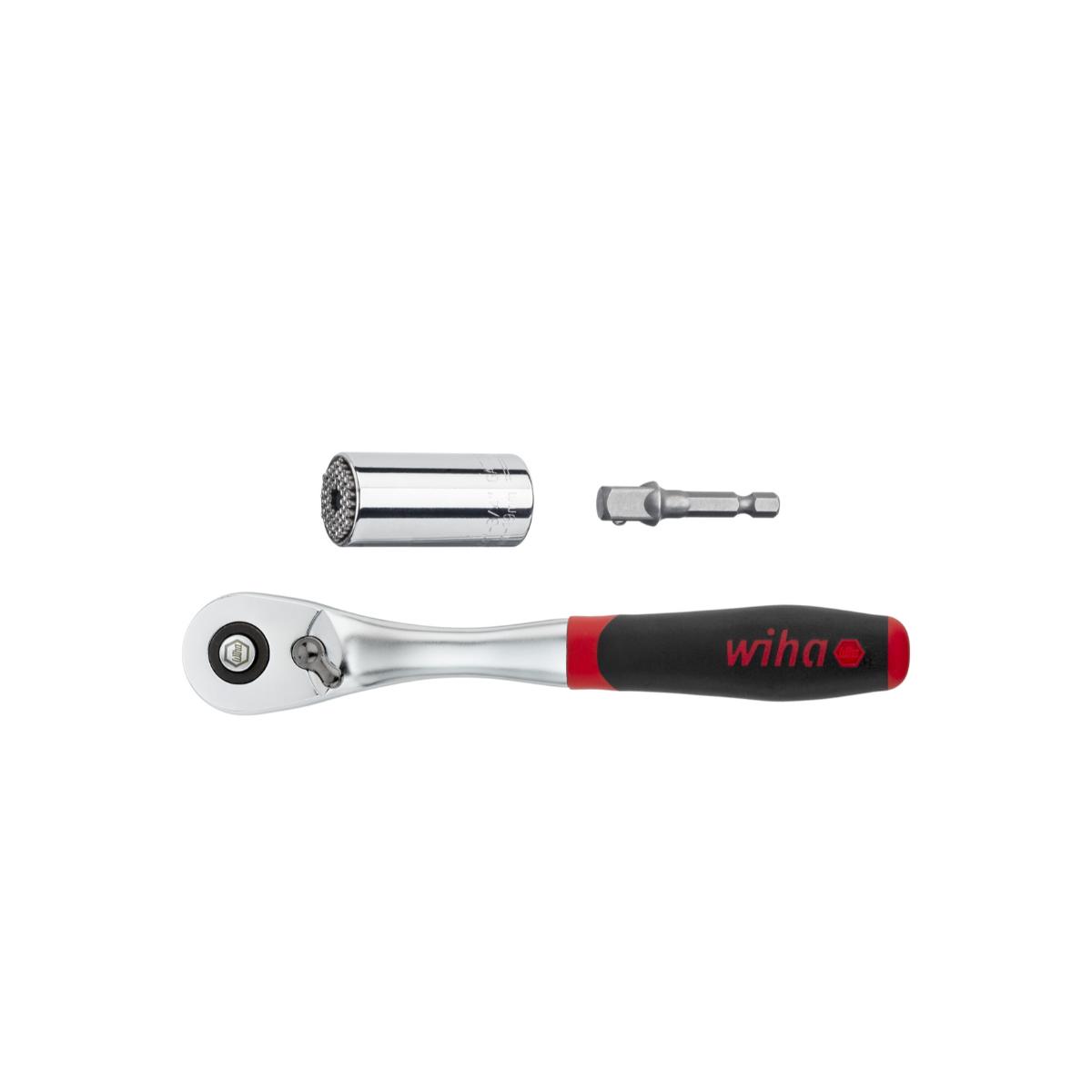 Wiha Steckschlüsseleinsatz Set Gripper mit Ratsche 3/8 zoll und Adapter für Akkuschrauber 3-teilges Set
