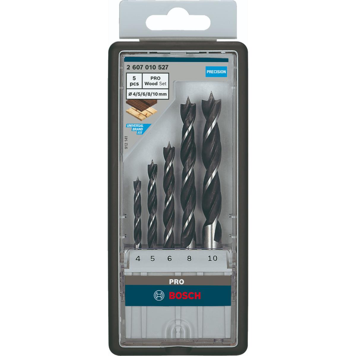 Bosch PRO 5-tlg. Holzspiralbohrer-Set, Robust Line, 4–10 mm