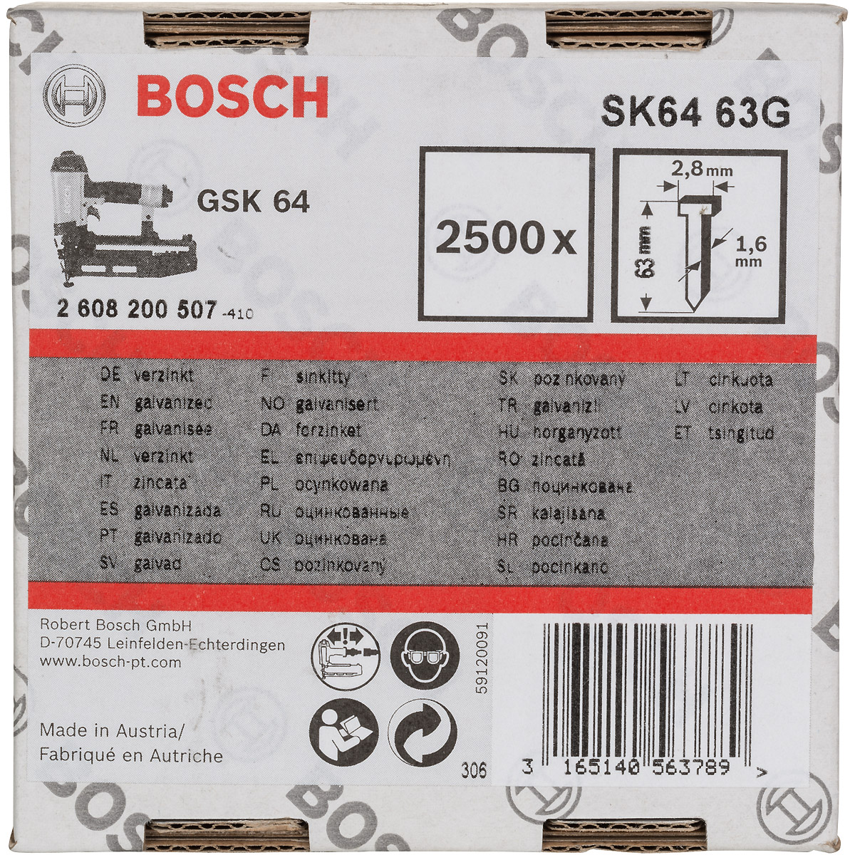 Bosch Senkkopf-Stift SK64 25G, 1,6 mm, 25 mm, verzinkt