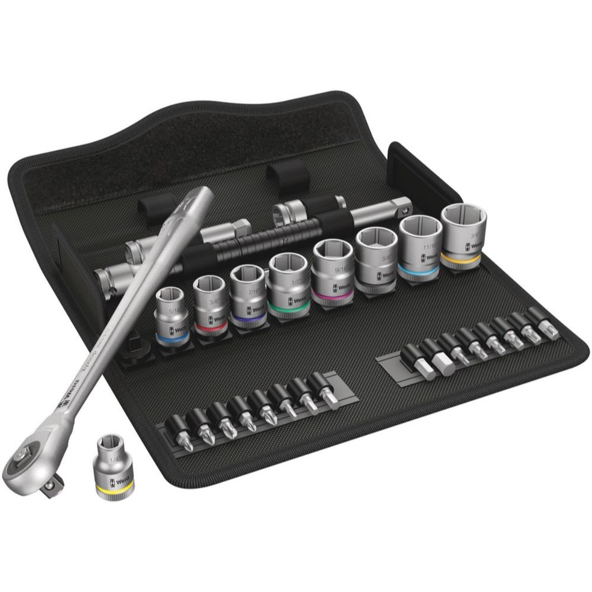 Wera 8100 SB 10 Zyklop Metal-Knarrensatz, Durchsteckvierkant, 3/8"-Antrieb, zöllig, 29-teilig