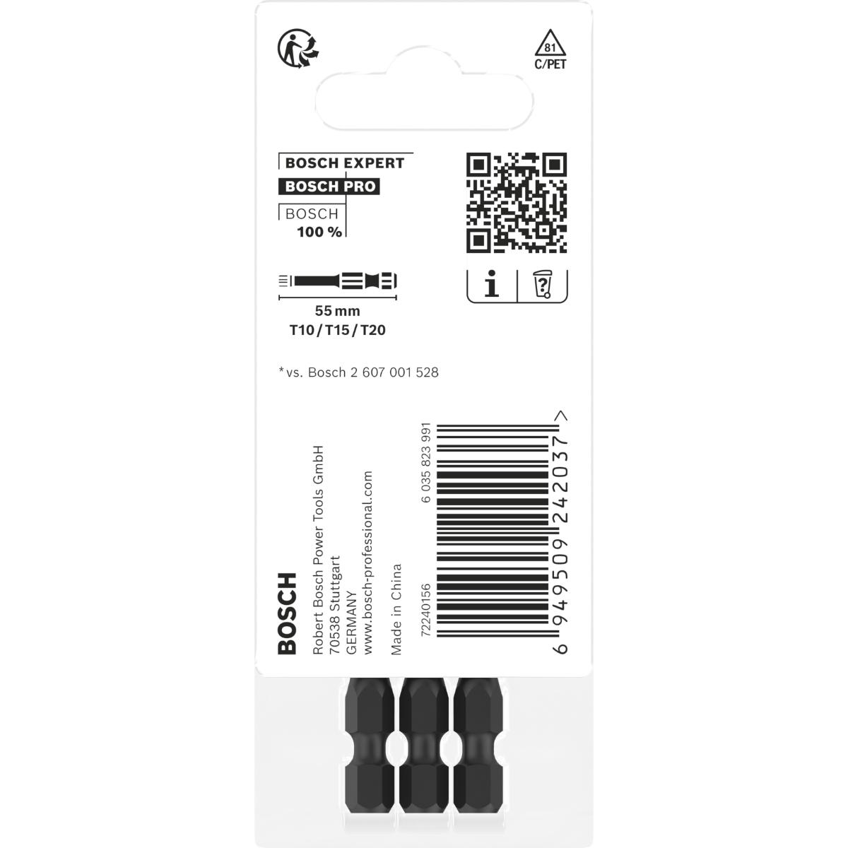 Bosch PRO Torx Impact Bit,T10,T15,T20,55 mm, 3-teiliges Set