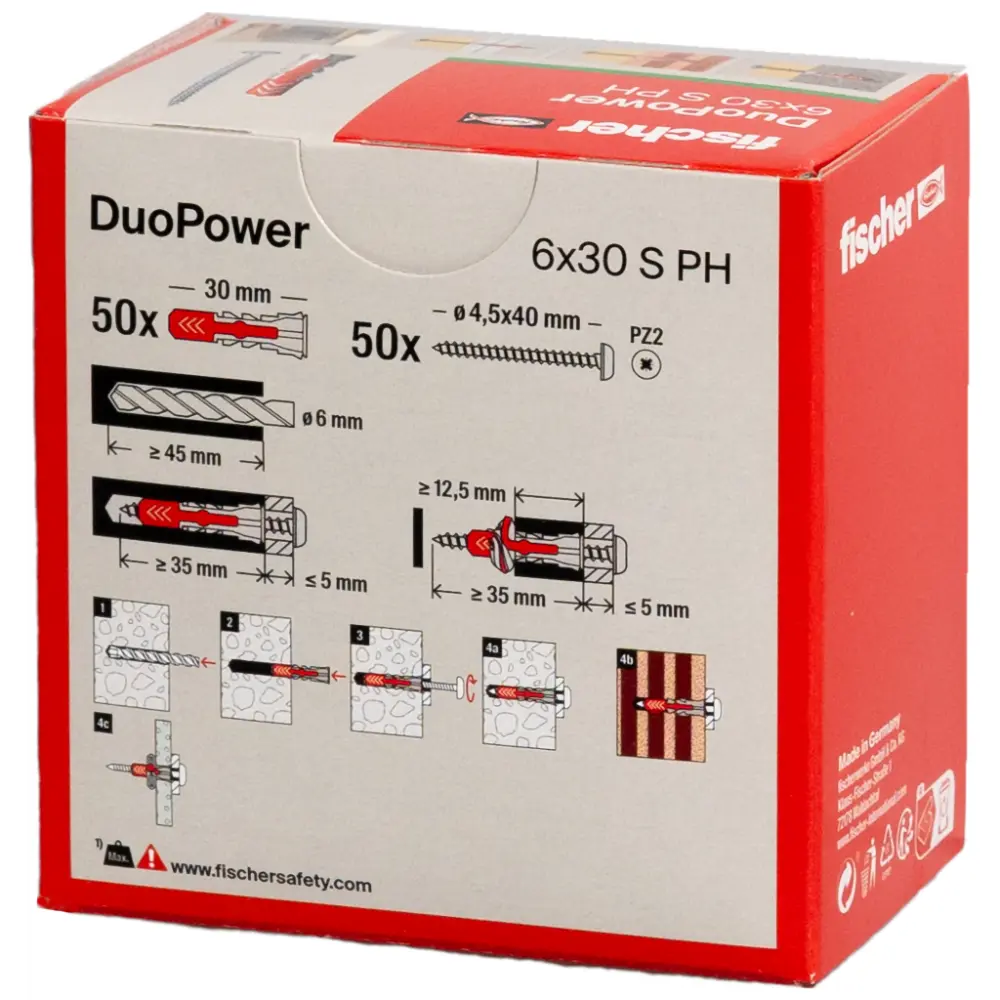 Fischer Universaldübel DuoPower 6x30 S PH mit Schraube Panhead