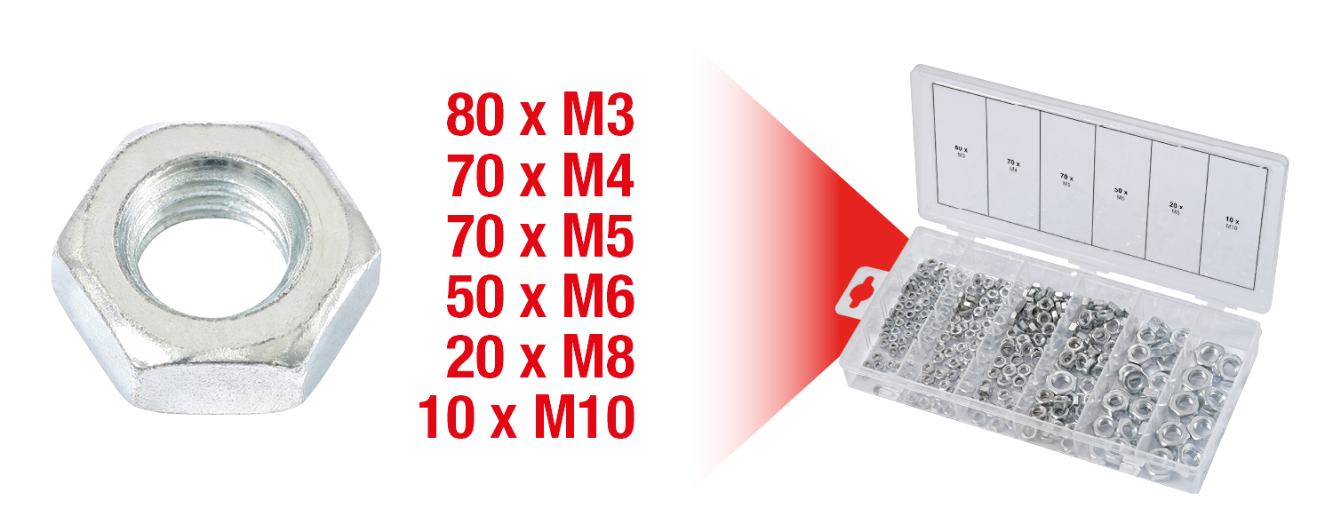 KS Tools Sortiment Muttern, metrisch, 300-tlg
