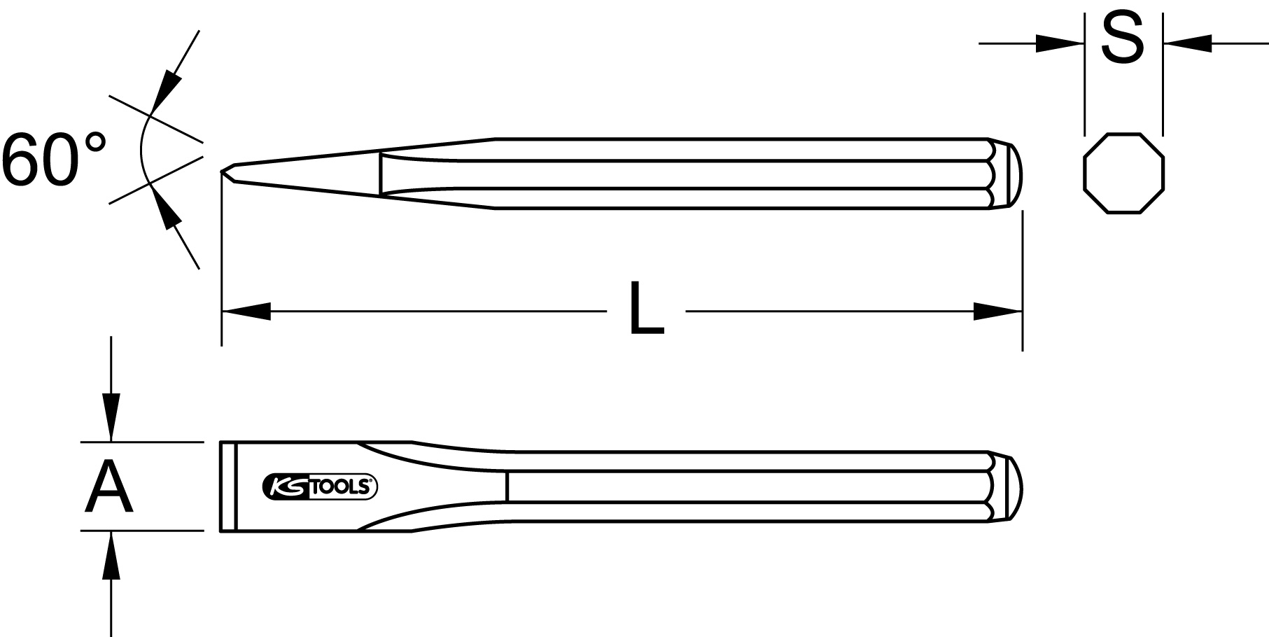 KS Tools Flachmeißel, 8-kant