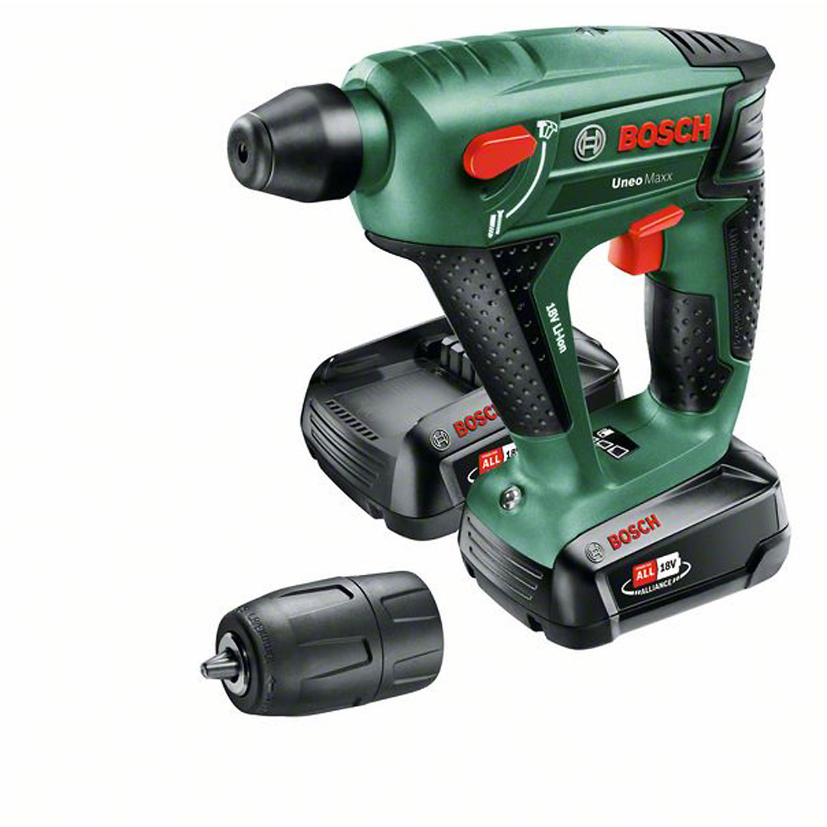 Bosch Akku-Bohrhammer Uneo Maxx, 2 Akku PBA 18V 2.0Ah W-B, Ladg. AL 18V-20 u. Koffer