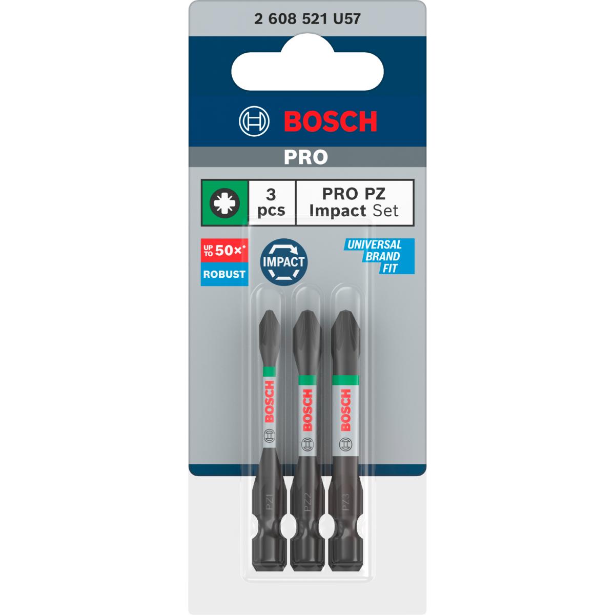Bosch PRO Pozidriv Impact Bit,PZ1,PZ2,PZ3,55 mm - 3 teiliges Set